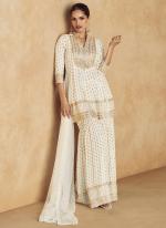 Georgette White Festival Wear Embroidery Work Readymade Plazzo Suit